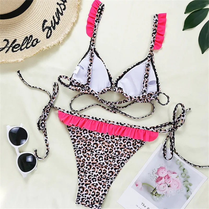 

2021Cross-Border Platform Hot Sale Sexy Leopard Sub-System Ruffled Bikini High Waist Swimsuit Seaside Leisure Holiday Party