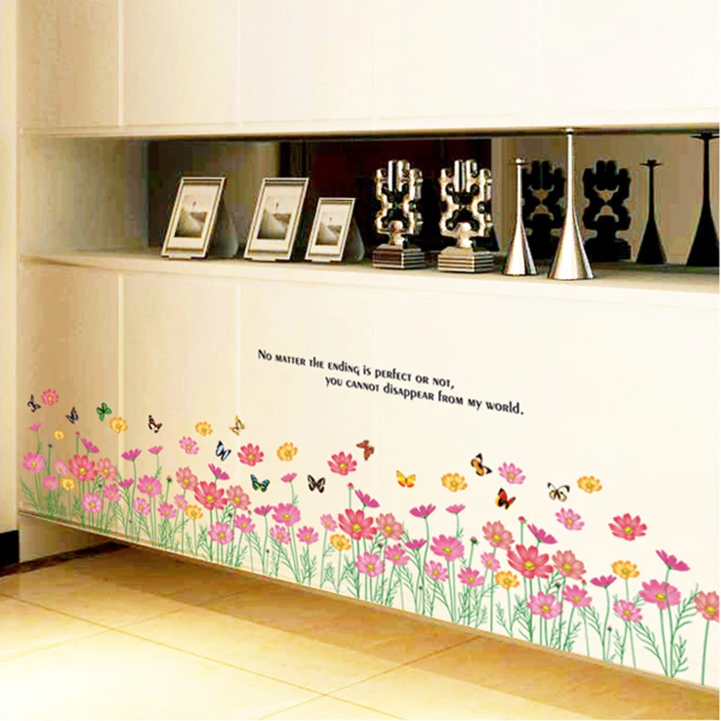 Настенная 3D наклейка-основание с розовыми маленькими цветами водостойкая