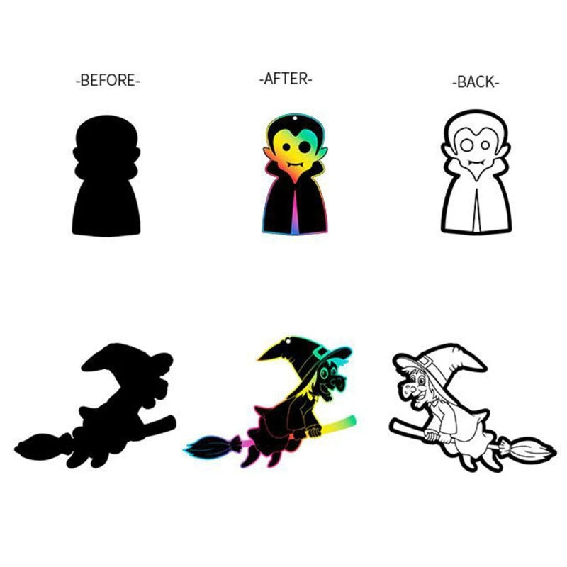 

Pack of 23Pieces DIY Scratching Painting Scratch Paper Dazzling Halloween Theme Scratch Pictures Drawing Kit DIY Frame