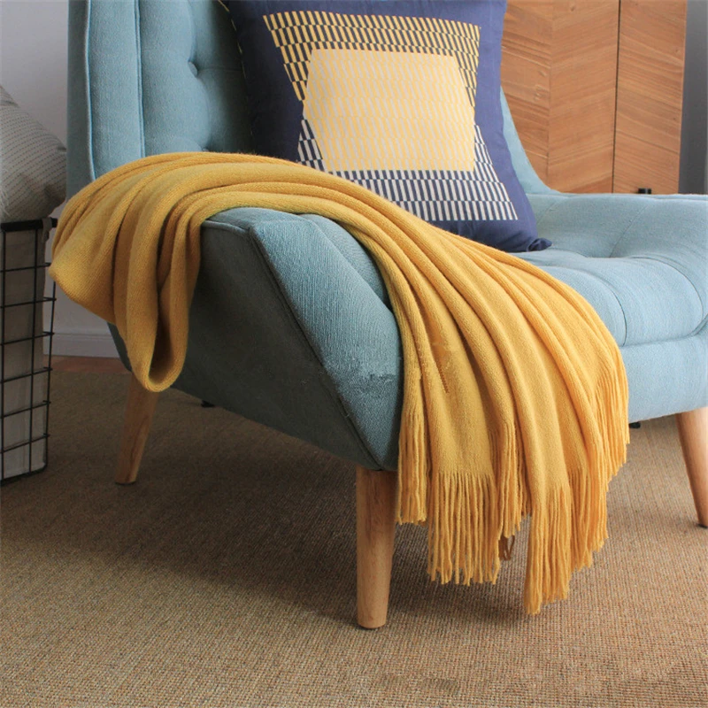 Простое стильное белое вязаное одеяло для дивана искусственное покрывало