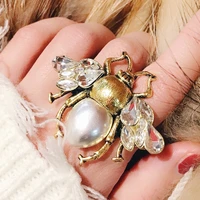 retro bee crystal pearl brooches for woman mens party clothing brooch pins accessories