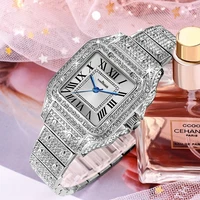 woman watch fashion luxury full diamond bracelet quartz watch rose gold square large dial stainless steel ladies watch for schoo