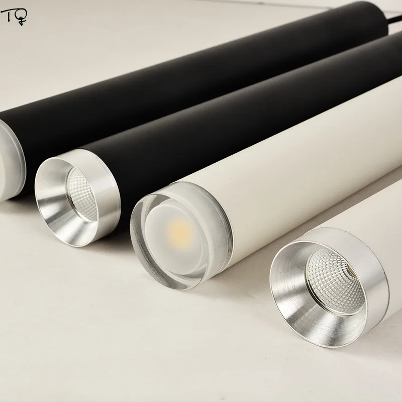 Modern Crystal Led Pendant Lights Cylindrical Long Restaurant White Black Bar Study Coffee Single Head Simple Creative Lamps | Лампы и
