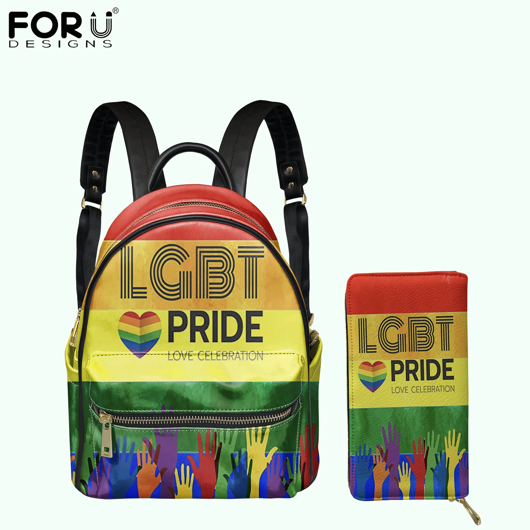 

FORUDESIGNS HOT Pride Lgbt Friends Design Women Casual Shoulder Bag Rainbow Flag Pu Backpack Set Wallets for Ladies Bolsos Mujer