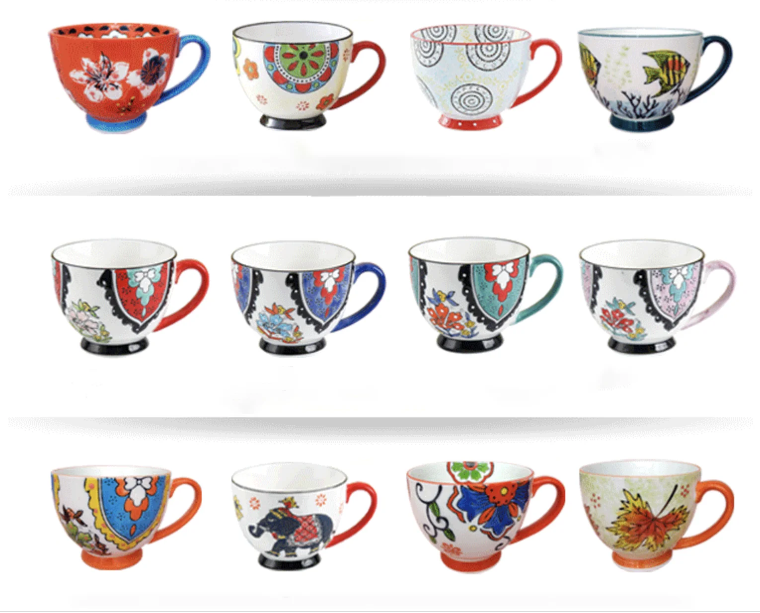 

Hand-Painted Embossed Ceramic Breakfast Cup Oatmeal Milk Cup Household Large-Cup Thermal Color Chinese Style Retro Mug Cup