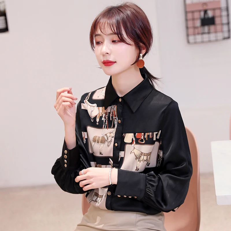 Модная офисная Дамская блузка с отложным воротником в Корейском стиле Женская