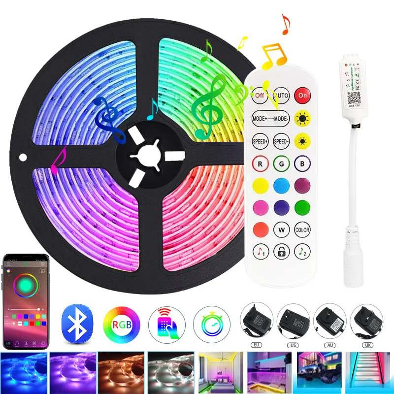 

RGB LED Strip Light SMD 5050 2835 5M 10M 15M Waterproof Bluetooth Music Tape DC12V Flexible Ribbon Diode For Room Decoration