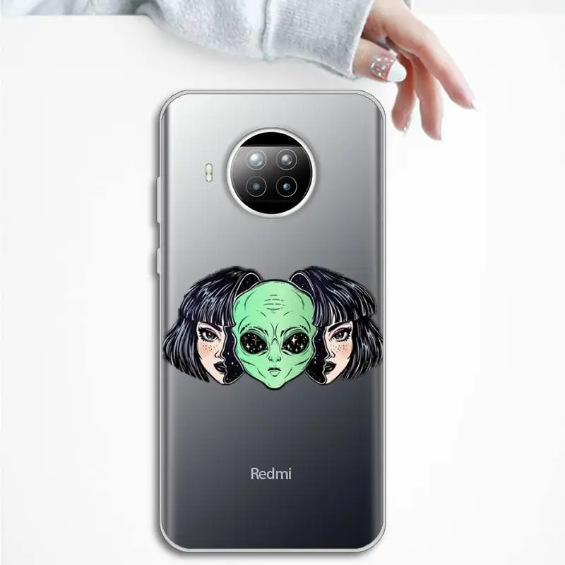 

Aesthetics Cute Cartoon alien space Phone Case Transparent Clear for Xiaomi Redmi note 10 t 8 9 pro lite 11