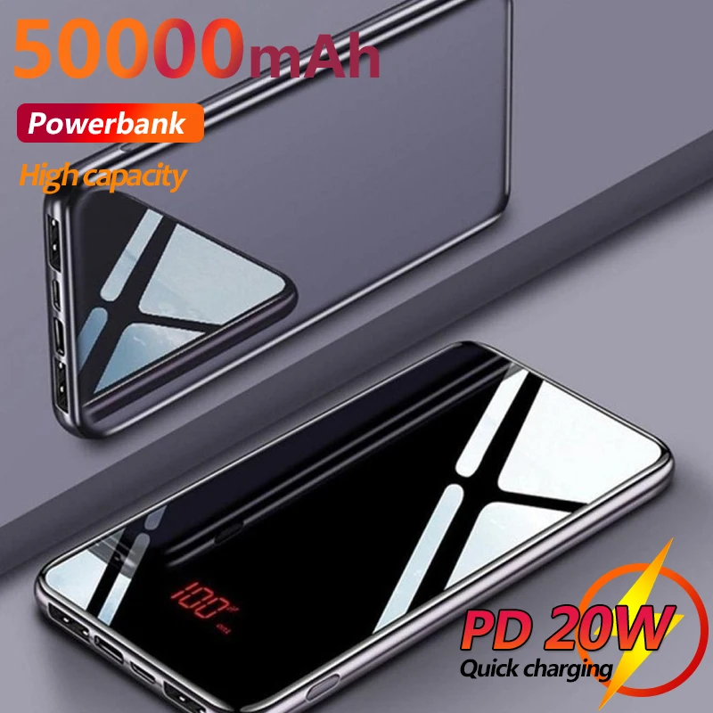 

Large Capacity 50000mAh Mobile Power Mirror Screen Digital Display External Battery Portable Fast Charge Charger
