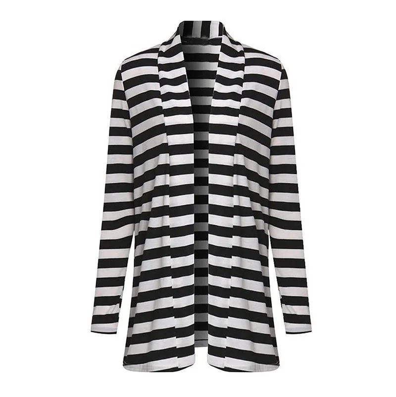 Весенний кардиган для женщин с длинными рукавами в полоску принтом повседневное