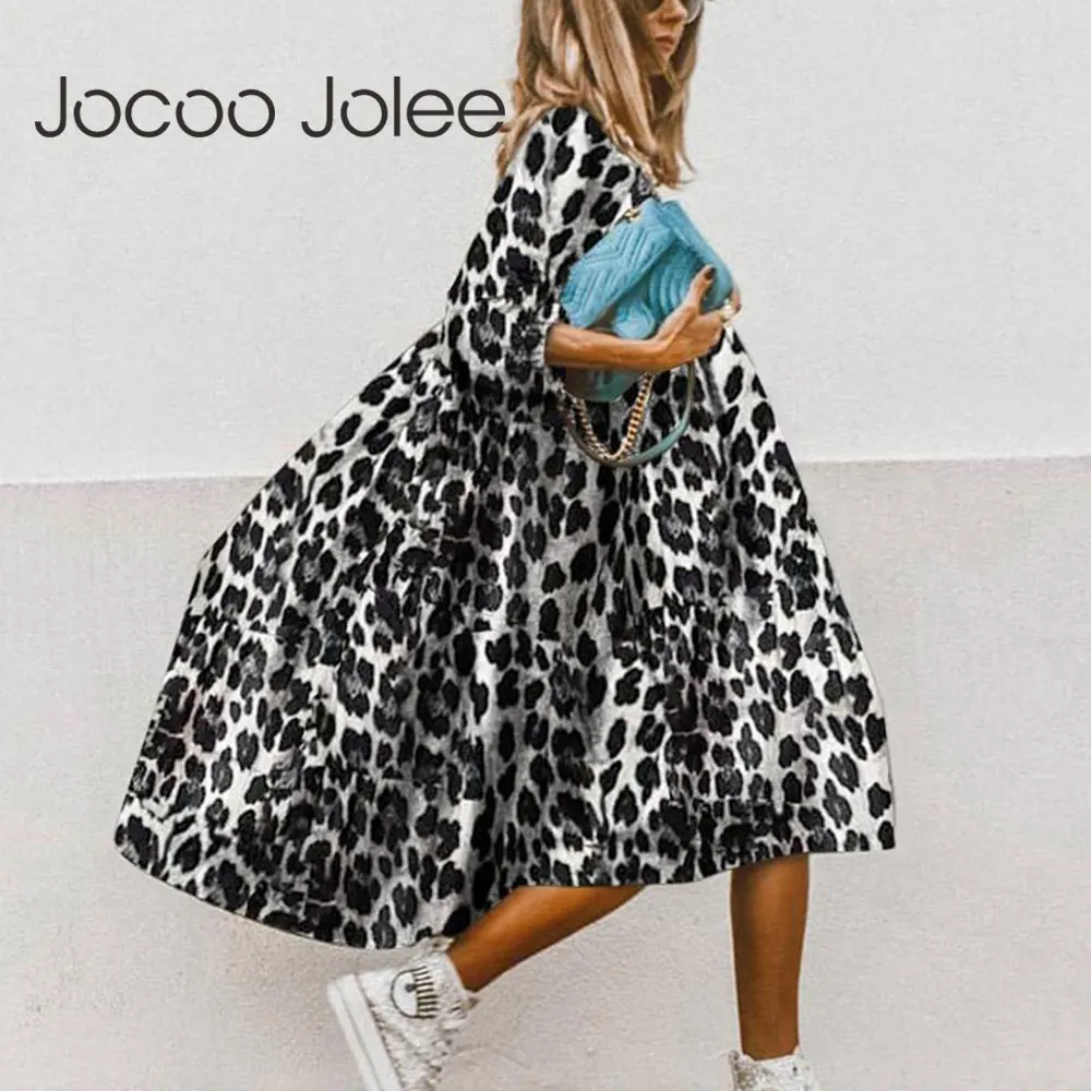 

Jocoo Jolee Women Half Sleeve Loose Maix Dress Casual Print Patchwork O Neck Long Dress Oversized Irregular Midi Dress