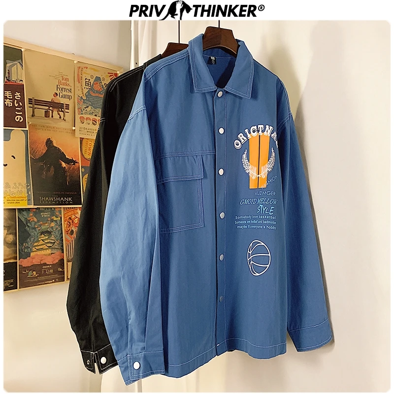 Мужская и женская хлопковая рубашка Privathinker черная с принтом длинным рукавом