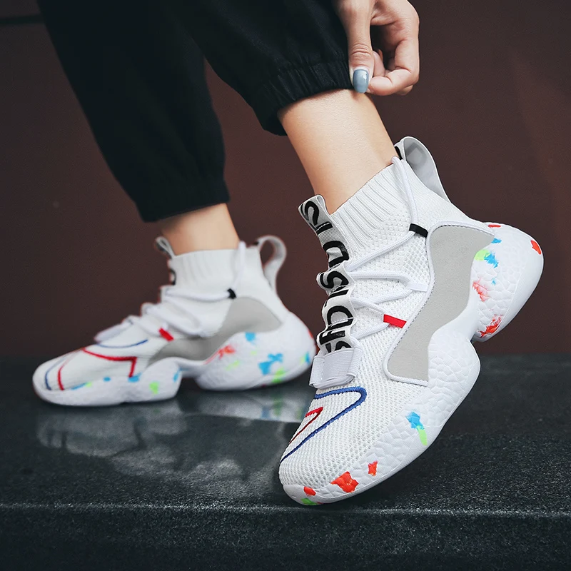 Graffiti Men Warm Winter Sock Boot Big Sole Flyknitted Upper Soft Chunky Sneaker Women Breathable Outdoor Summer Walking Trainer | Обувь