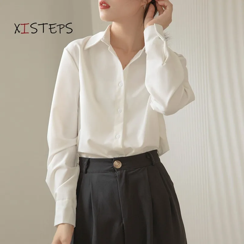 Pink White Chiffon Shirts Women 2021 Loose Blouses For Ladies Office Work Wear Tops Button Up Clothes OL Loose Blouse Femme