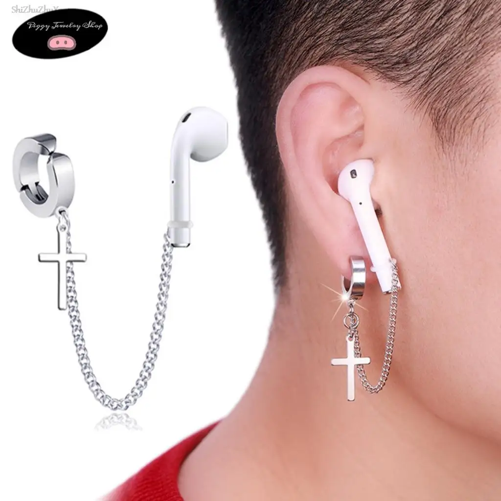 

Stainless steel ear clip silver punk non-perforated fake cartilage men and women jewelry accessories earphones anti-lost