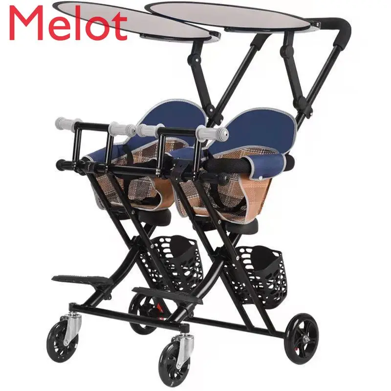 

High-End Luxury Twins Baby Walking Children's Double Baby Walking Trolley Two-Child Portable Foldable Baby 1-6 Years Old