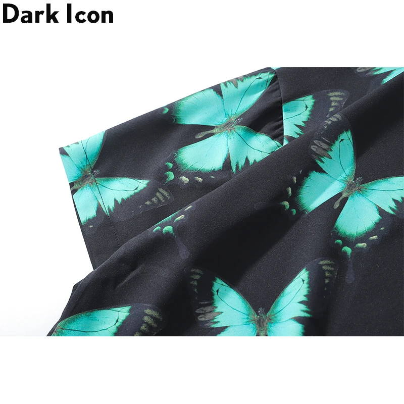 Мужская рубашка в стиле оверсайз темно-зеленая уличная с бабочкой лето 2020 |