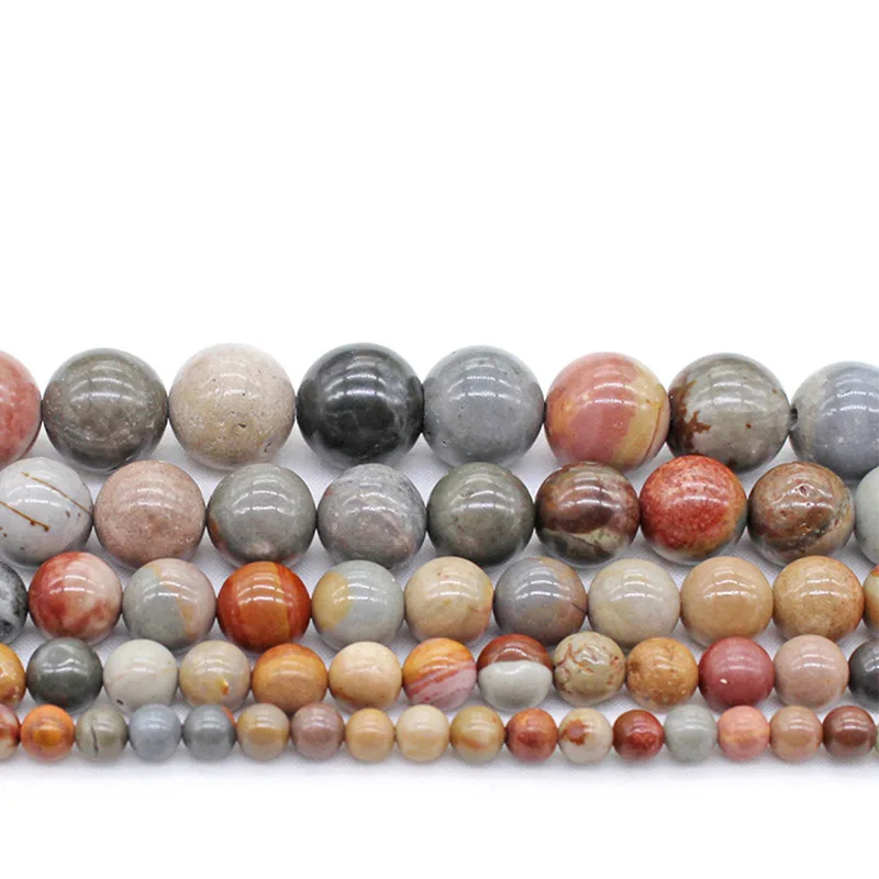 6mm 8mm 10 12mm Natural Ocean Stone Round Loose Beads orbicular granite riverstone beads For Jewelry Making Diy Bracelet earring | Украшения