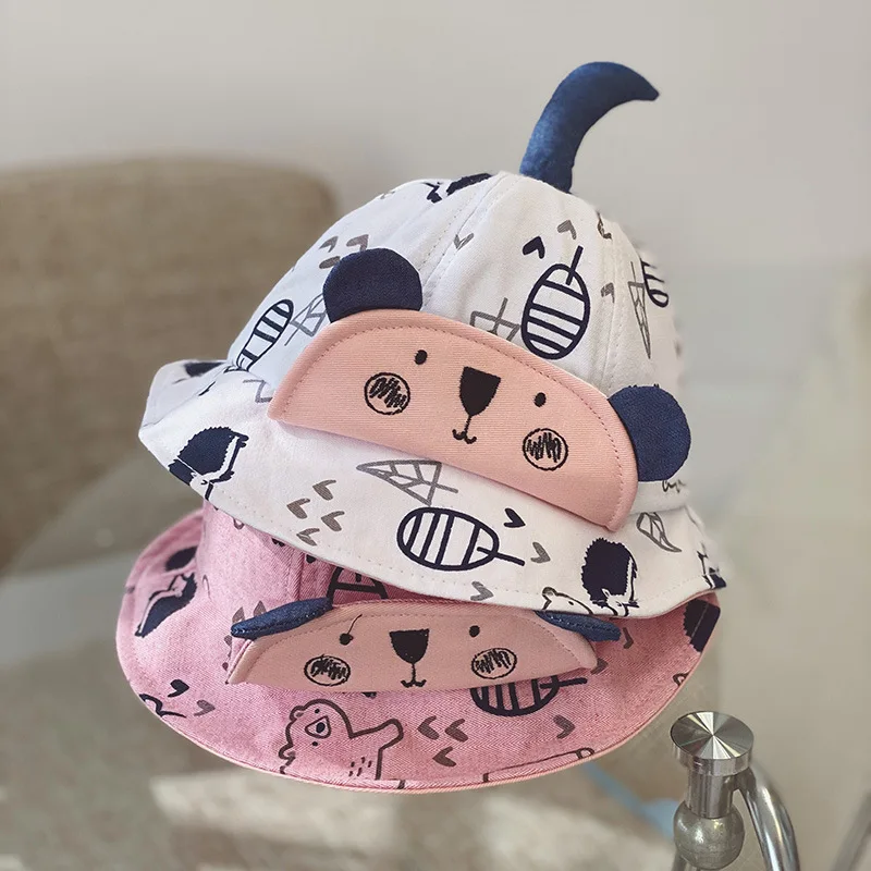Cute Cartoon Doodle Print Boy Girl Baby Hat Spring Summer Basin Sun Fisherman | Детская одежда и обувь