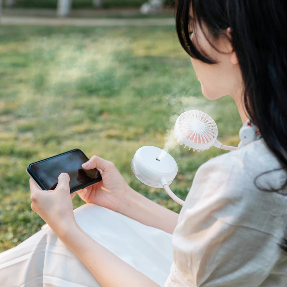2020 new creative multi-function neck hanging humidification fan usb lazy sports portable handheld spray small | Бытовая техника