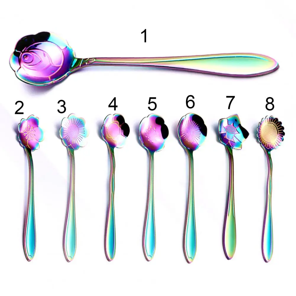 

Stirring Spoon Practical Delicate Stainless Steel Long Handle Coffee Mixing Flower Scoop for Home