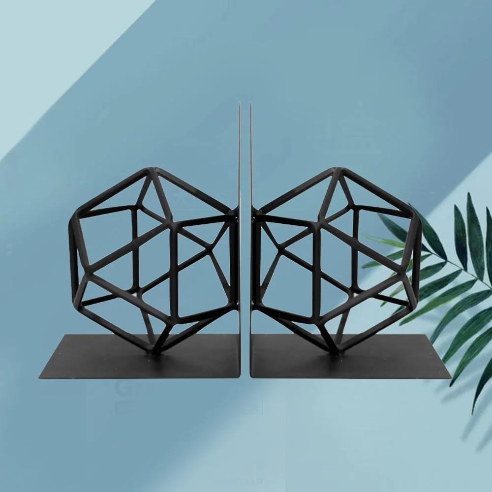 

1 Pair Iron Art Geometry Bookends Practical Nonskid Heavy Duty Book Ends Supports for Books DVDs Magazines