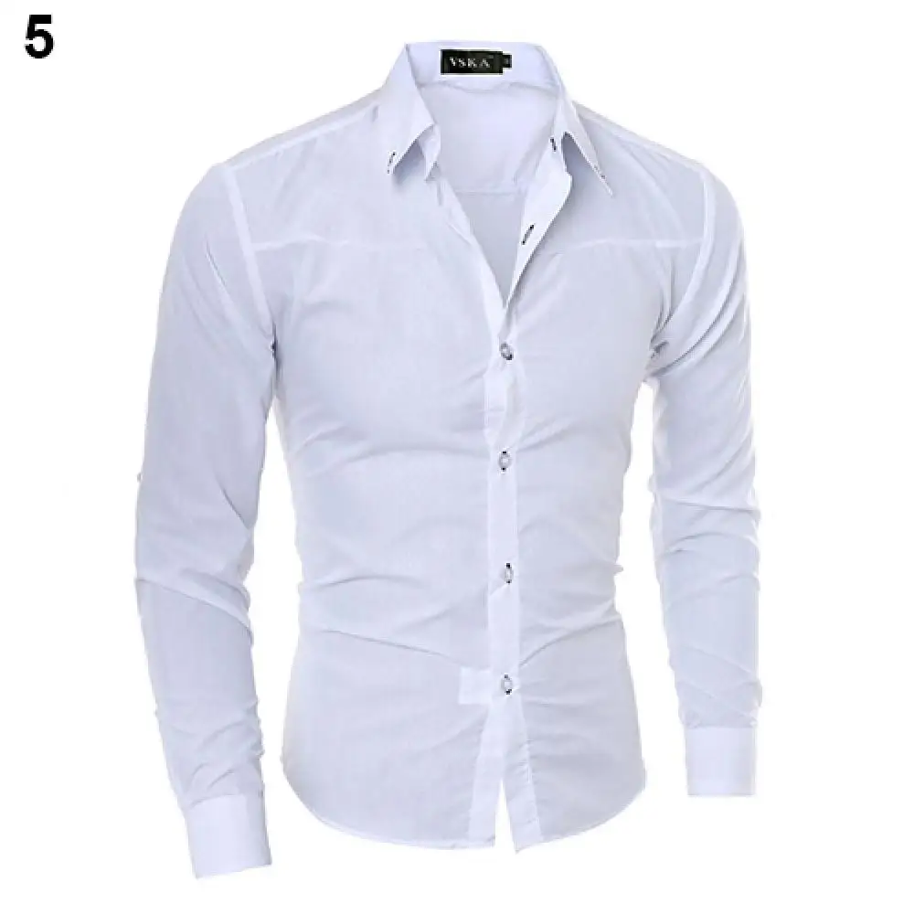 

Plus Size 4XL Men Solid Color Business Shirt Fashion Casual Slim White Long Sleeve Shirt Male Clothes