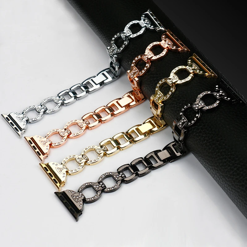 

38-42mm Watch Strap For Apple Series Metal SteeL Crystal Diamond Wrist Chain Watch Band For Apple Watch Series 1 2 3 Watchband