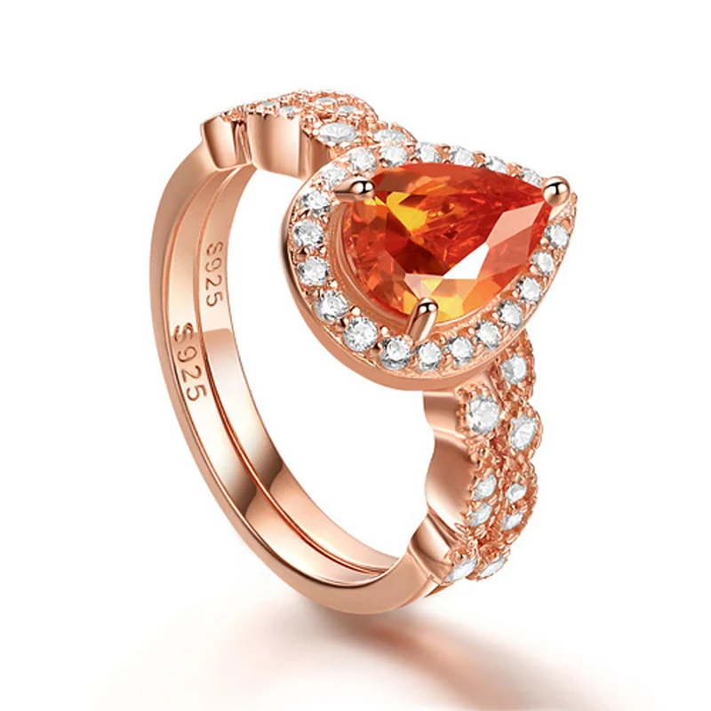 

Gold Rose gold color 925 Sterling Silver Rings set AAA CZ Water drop Zircon Jewelry for Charm Women Sparkling Fine Wedding Ring