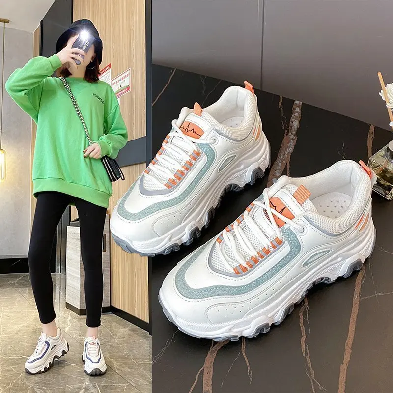 

Daddy shoes women's shoes spring 2021 new color matching breathable walking jogging shoes thick-soled increased running sneakers