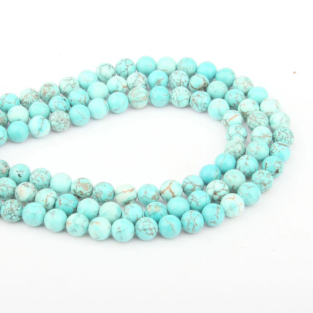 

Natural Turquoise Stone Beads Necklace Accessories Round Blue Turquoises Stone Charms for Jewelry Making Bracelet Earrings