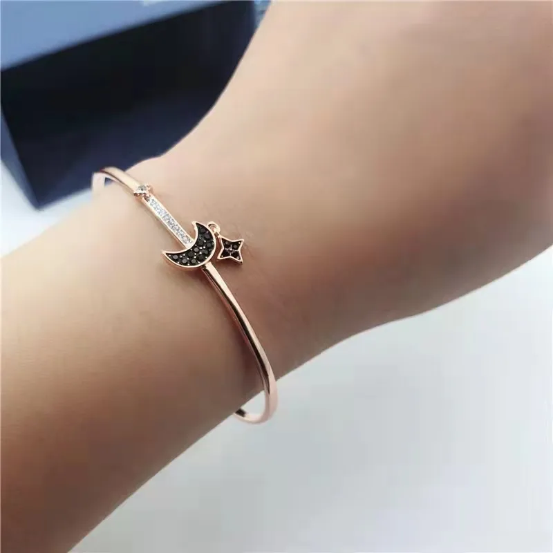 

Fashion Original SWA Bracelet Star And Moon, Two-Tone Heart Shape, Dynamic Crystal Bracelet, Elegant Jewelry Gift For Women