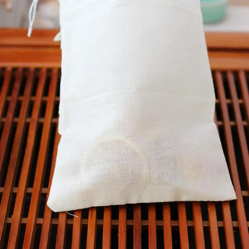

10pcs/lot Empty Teabags Cotton Muslin Drawstring Strainer Tea Filter Bag Cooking Food Separate Spice Filter Bag With String