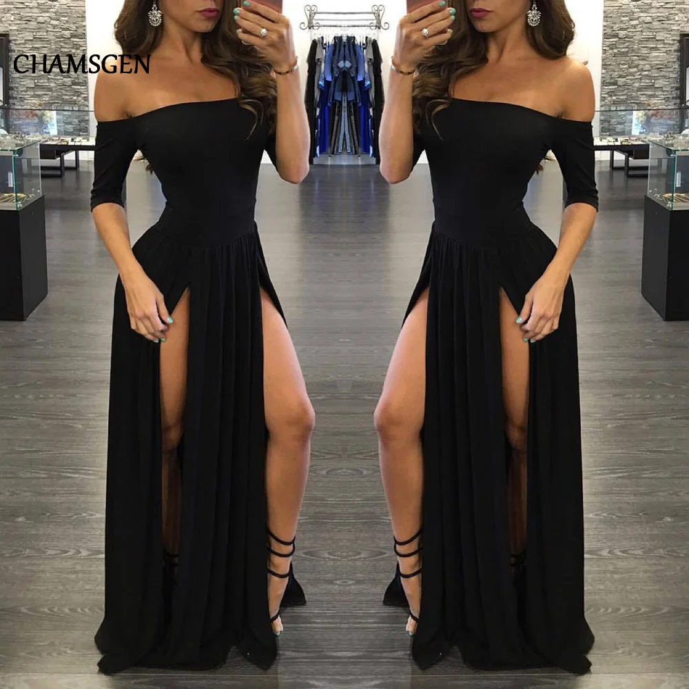 Женское вечернее платье без бретелек CHAMSGEND длинное черное подружки невесты на