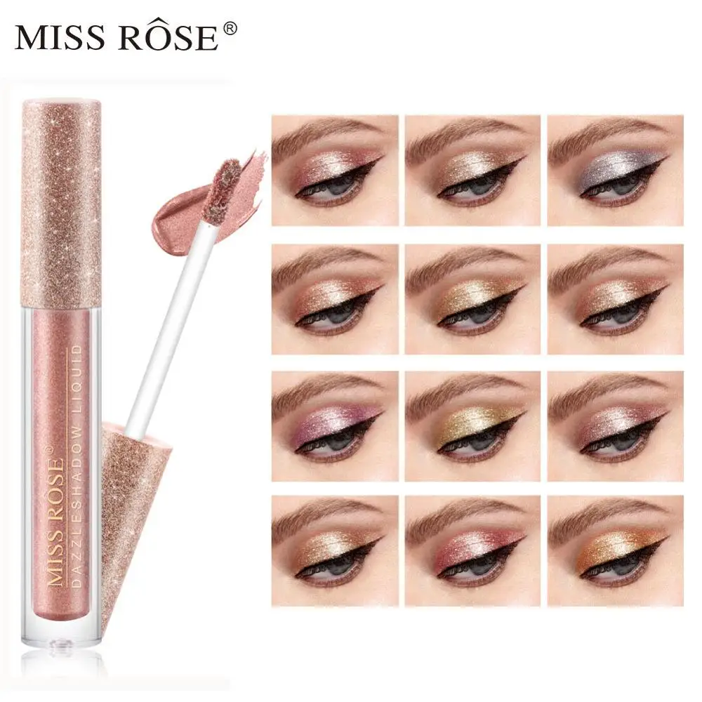 MISS ROSE 12 цветов блестящие тени для век одноцветные пигментные дымчатые мерцающие жидкие тени для век водонепроницаемый макияж косметические тени