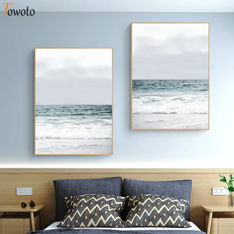 Плакат на холсте с изображением пляжа моря воды скандинавских пейзажей | Дом и