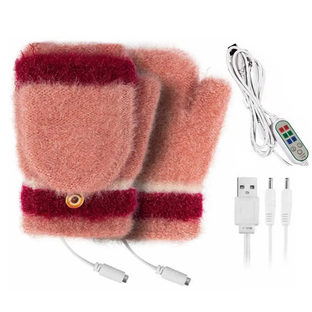 

USB Heated Gloves Hand Warmer Gloves For Typing Half-finger Flap Winter Gloves Full & Half Hands Heated Fingerless Gloves M
