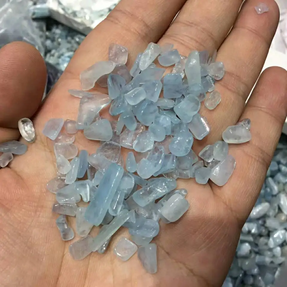 

Natural Aquamarine Quartz Gravel Crystal Stone Rock Chips Specimen Lucky Natural Stones and Minerals