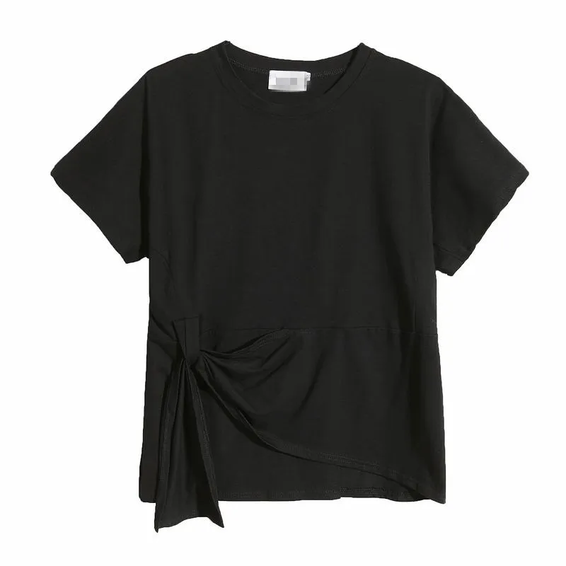 

SuperAen New Design Solid Short-sleeved Irregular Woman Tshirts Slim Waist Summer All Match Top