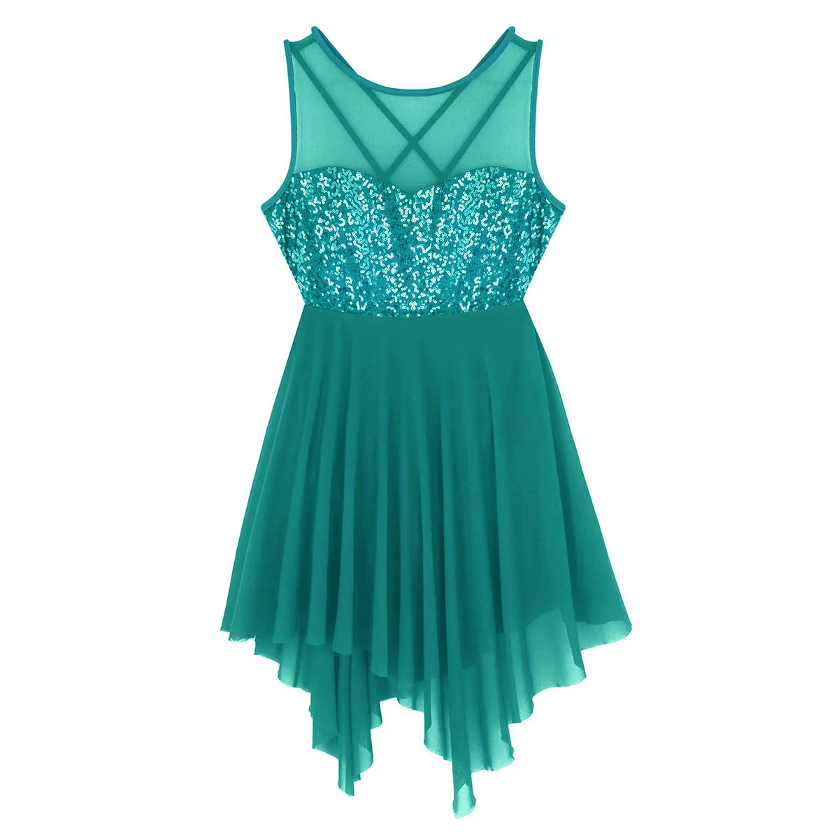 Для женщин балетки гимнастическое платье без рукавов и с круглым вырезом