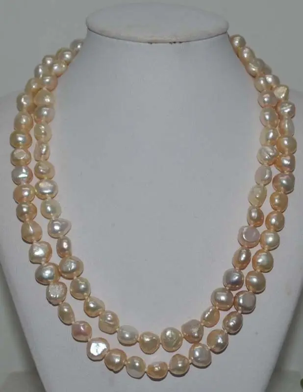 

GORGEOUS Natural Rainbow pink 9mm nugget Cultured Pearl Necklace 32"