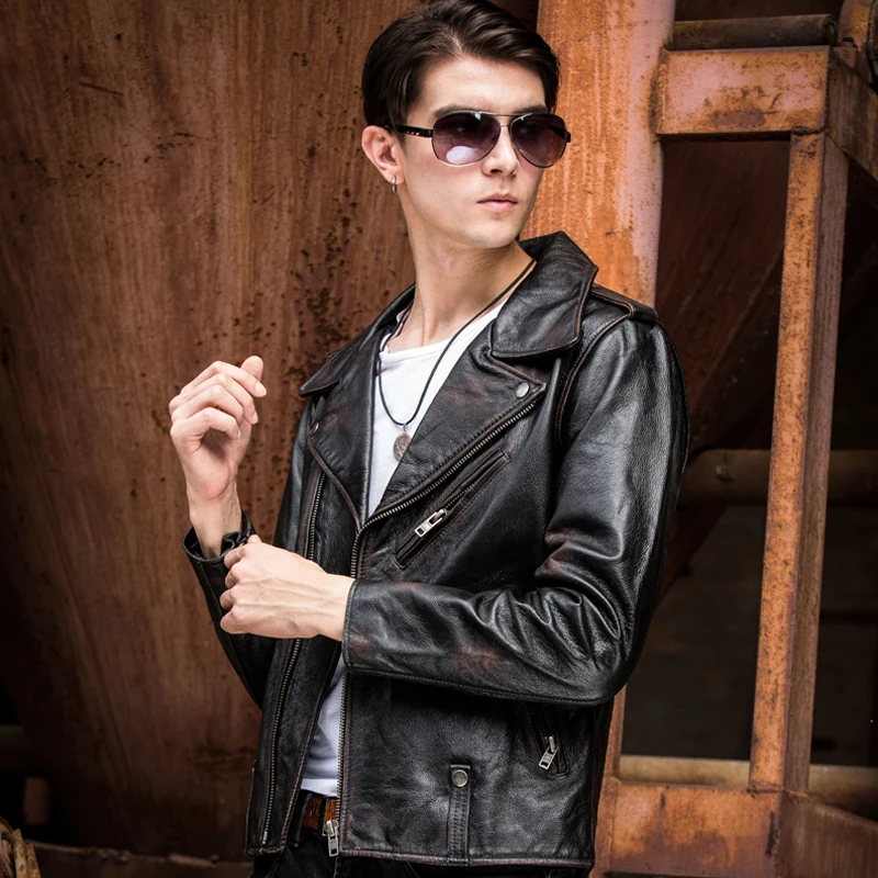2021 винтажная коричневая Мужская Байкерская кожаная куртка размера плюс 4XL из