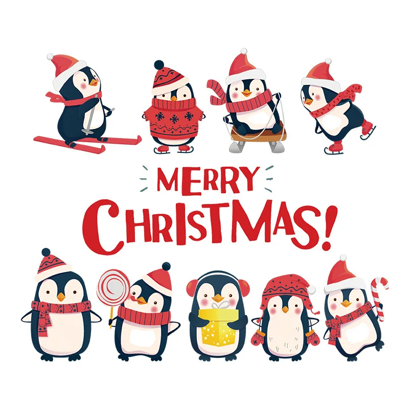 

Merry Christmas Cute Penguin Patches Heat Transfer Santa Claus Stripes Thermal Stickers on Clothes Sweater Socks Applique Top