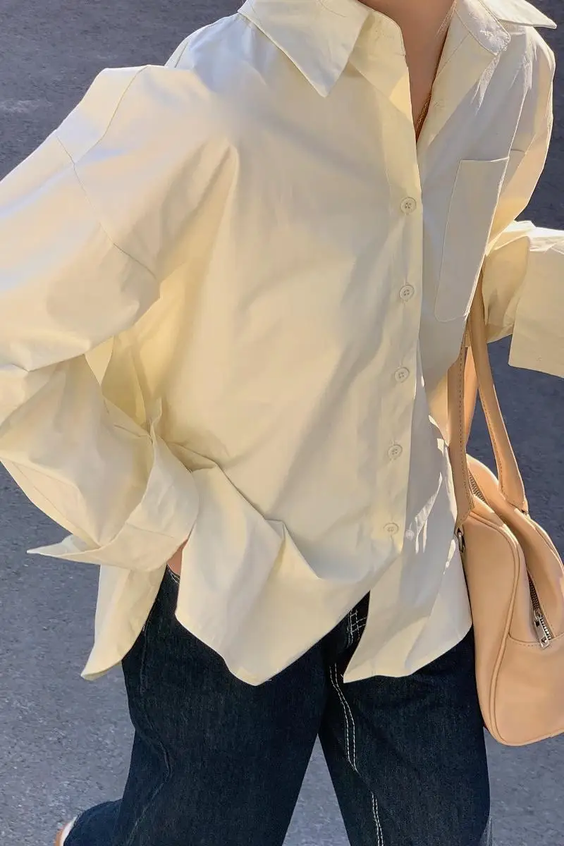 

Korean Style Loose Turndown Collar Women Blouse Long Sleeve Casual Cotton Shirt Ladies Long Sleeve Female 2021 Spring