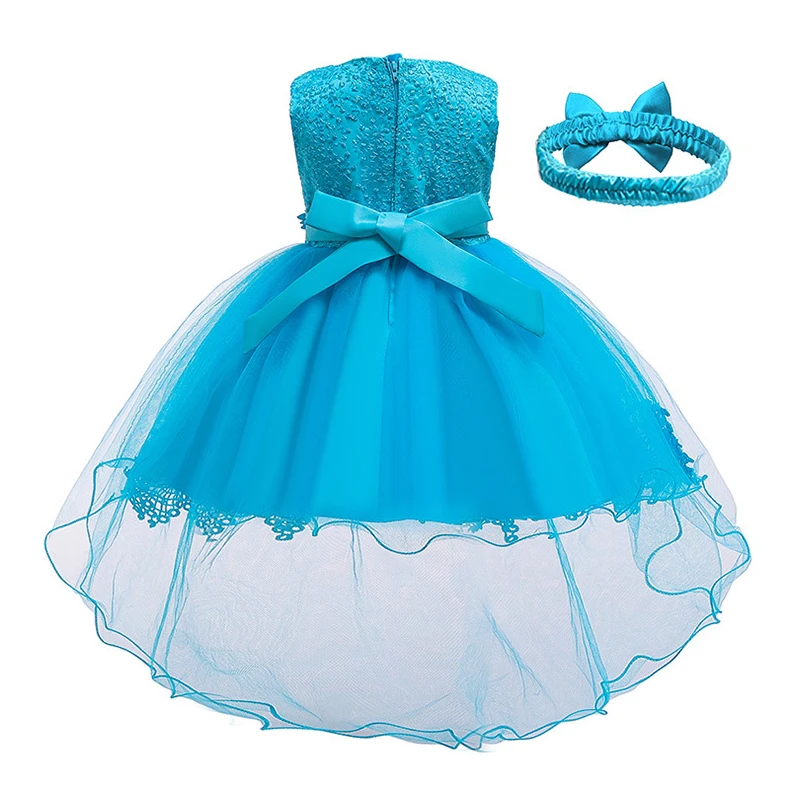 

New Lovely Baby Flowers Bow-Knot Dress Sweet Child Baby wear Toddler Kids Dress Party Princess Trailing Dress