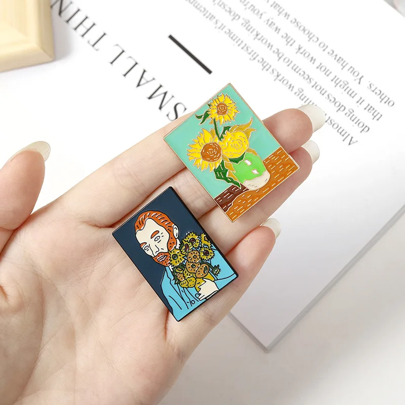 

Oil Painting Enamel Pins Custom The Scream Sunflower Van Gogh Brooches Bag Clothes Lapel Pin Badge Art Jewelry Gift for Friends
