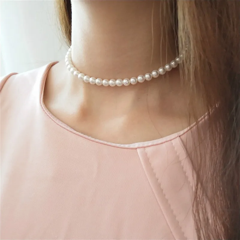 

Flyleaf Shell Pearl Choker Necklace 100% 925 Sterling Silver Short Necklace For Women Fine Jewelry Fashion Chain Mothers Day