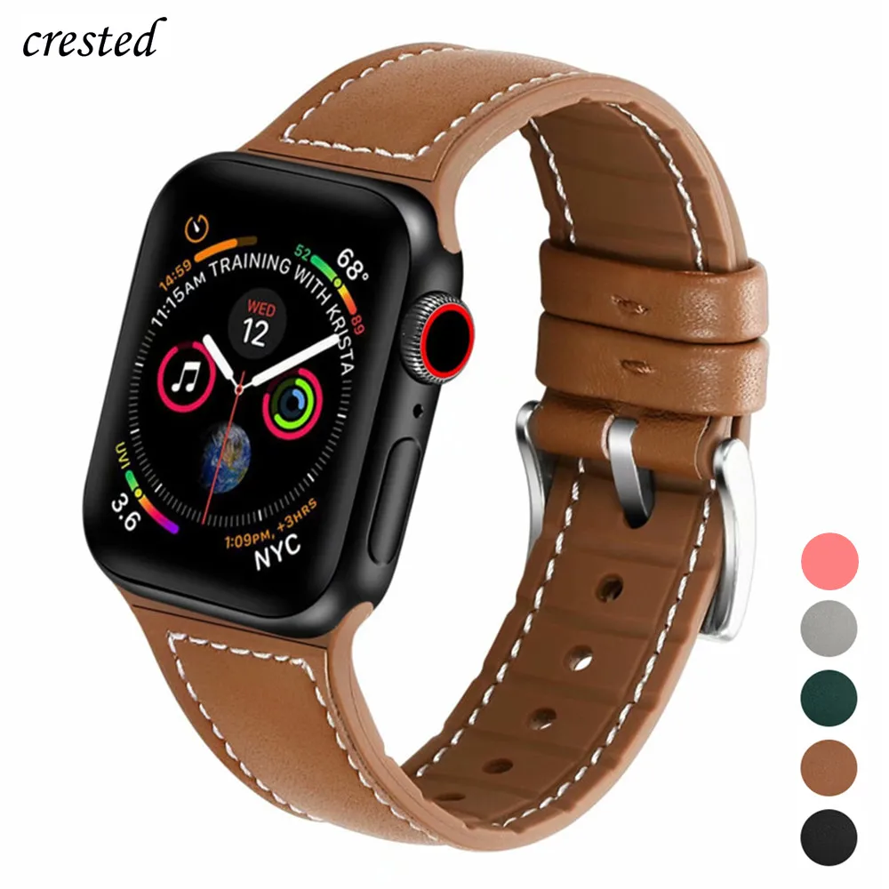 Ремешок из натуральной кожи для Apple watch 6 ремешок 44 мм 40 iWatch 38 42 силиконовый браслет