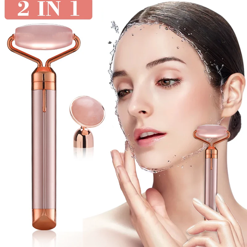 Электрический нефритовый ролик 2 в 1 натуральный розовый кварц вибрирующий