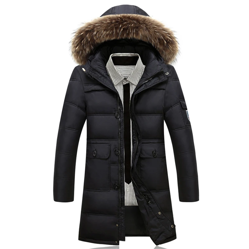 

Jacket Winter Men Duck Down Jacket Men 2020 Slim Long Thick Down Jacket Hood Natural Raccoon Fur Collar Coat Plus Size